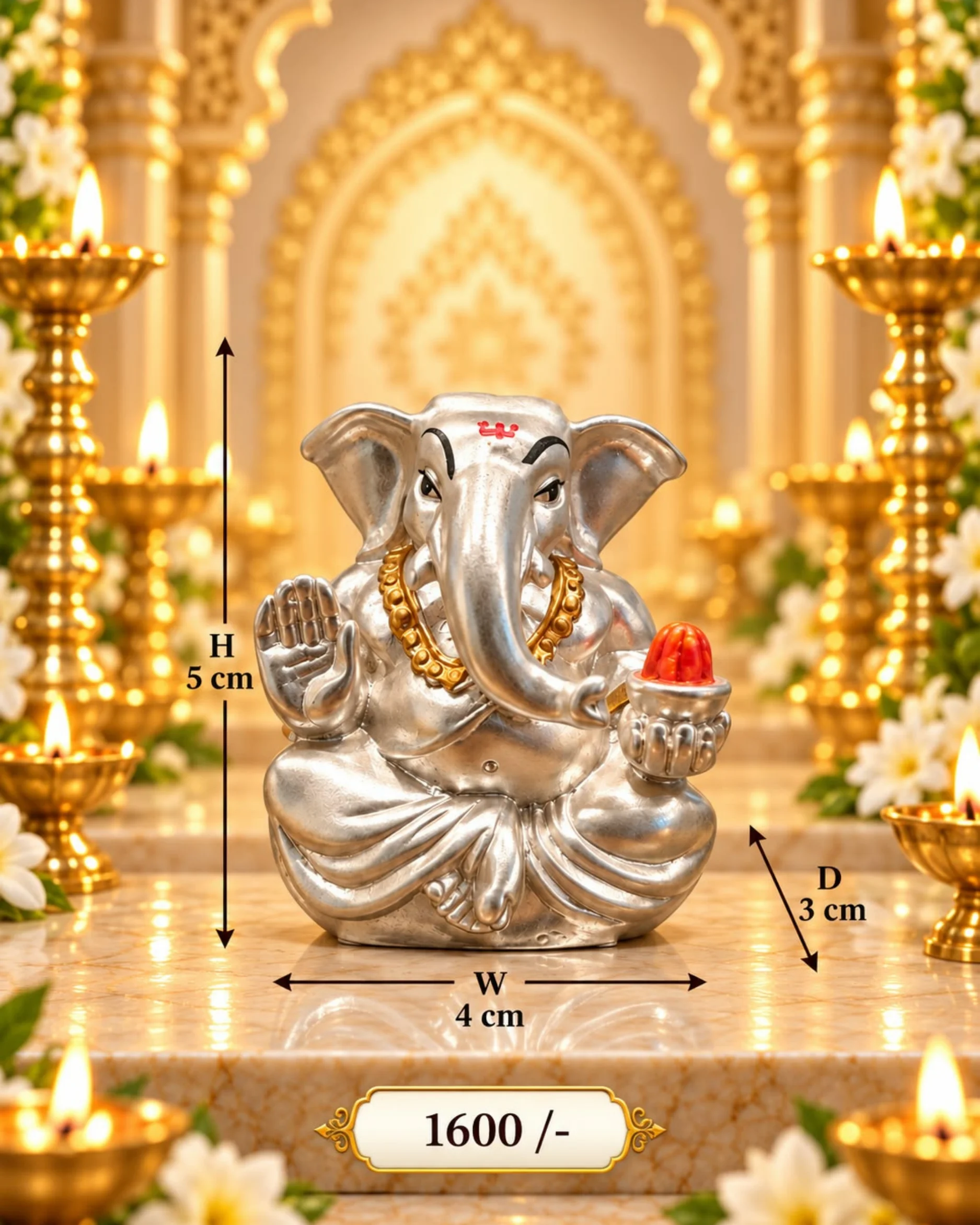 AAREE Divine Ganesha with Modak — Silver Finish