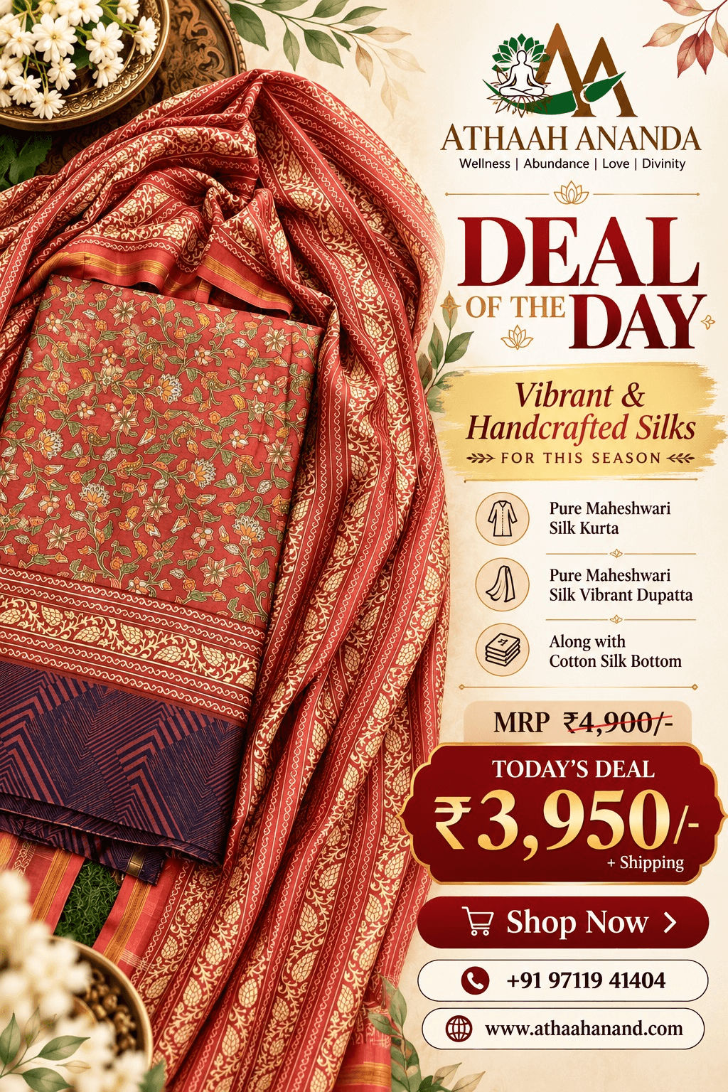Pure Maheshwari Silk Kurta Set with Dupatta & Bottom