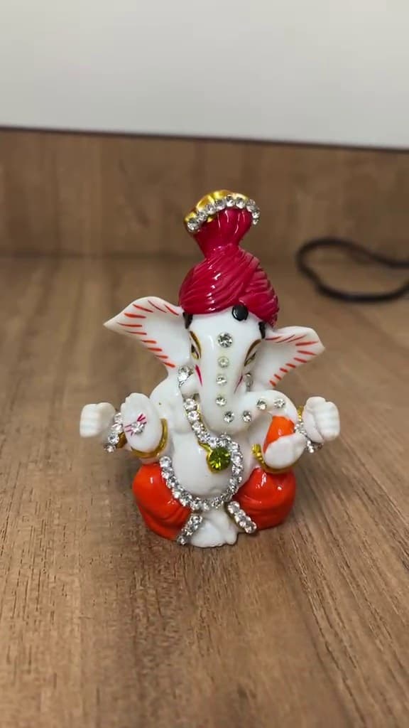 Pagdi Ganesha Idol — White & Red, Stone-Studded