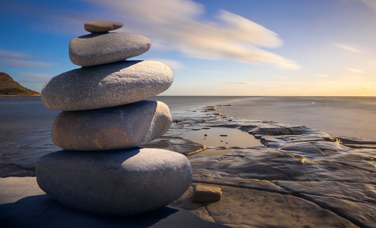 Stacked stones by the sea