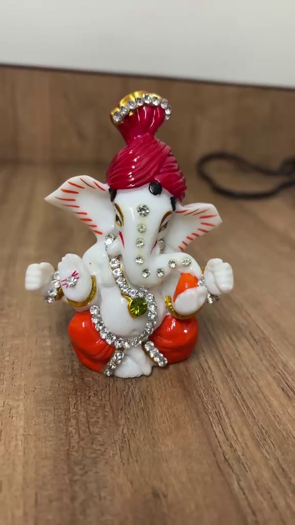Pagdi Ganesha Idol — White & Red, Stone-Studded